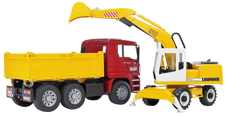 Bruder MAN Kipplaster und Liebherr Schaufelbagger