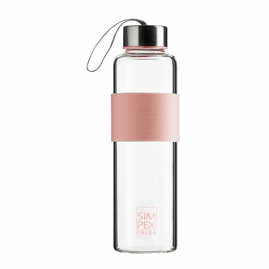 SIMPEX COLOR Trinkflasche aus Glas 560ml / rosa