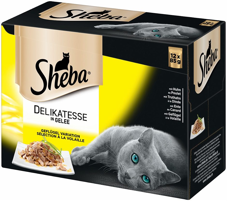 Sheba Delikatesse in Gelee Katzennahrung Geflügel Variation 12x85g 1,02 KG