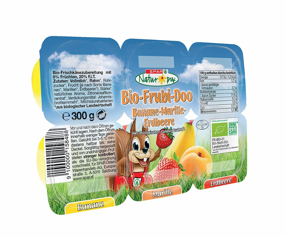 SPAR Natur*pur Bio-Frubi-Doo Banane-Marille-Erdbeere 6x50g 300 G