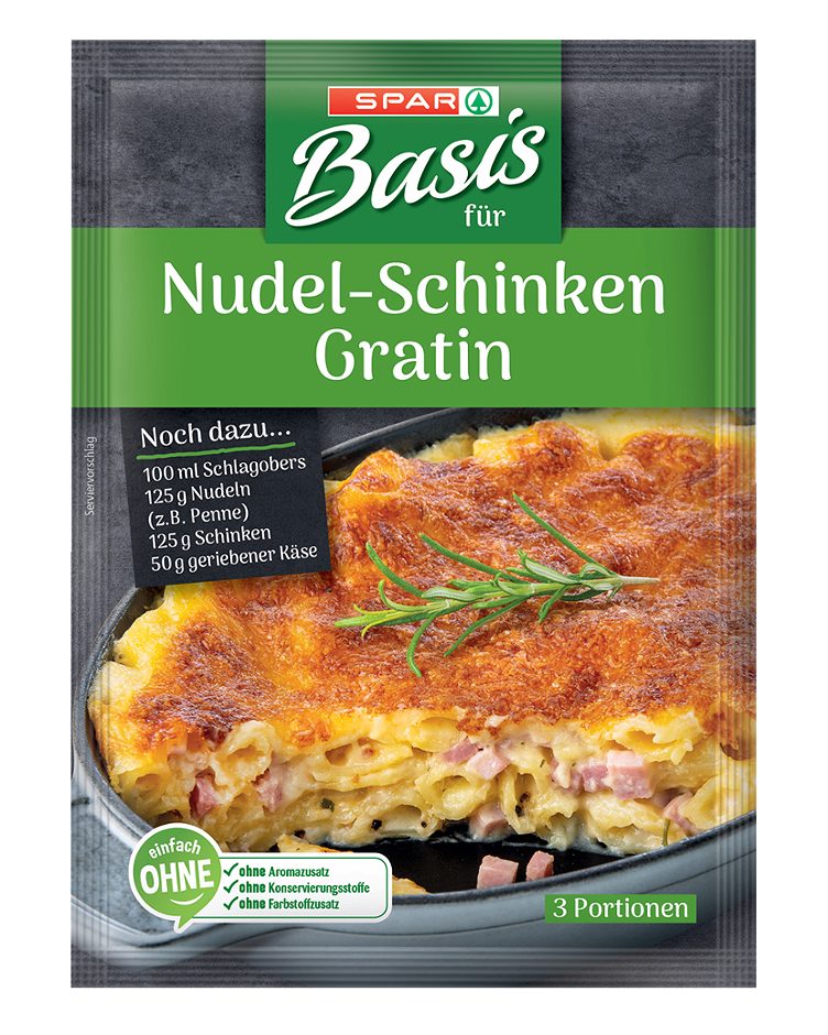 SPAR Basis für Nudel-Schinken-Gratin für 3 Portionen