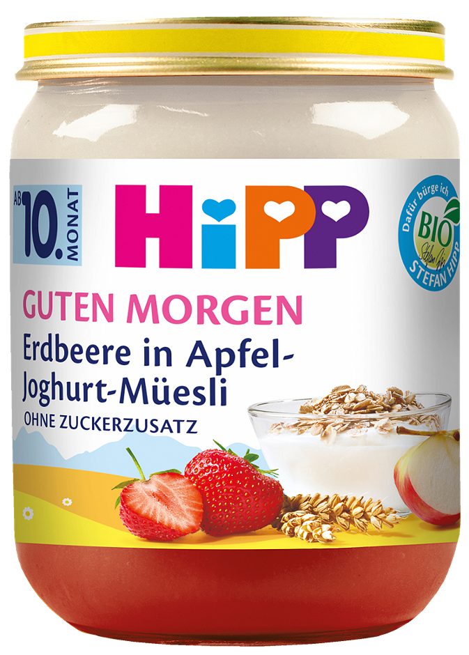 Hipp Guten Morgen Bio-Gläschen Erdbeere in Apfel-Joghurt-Müesli 160 G