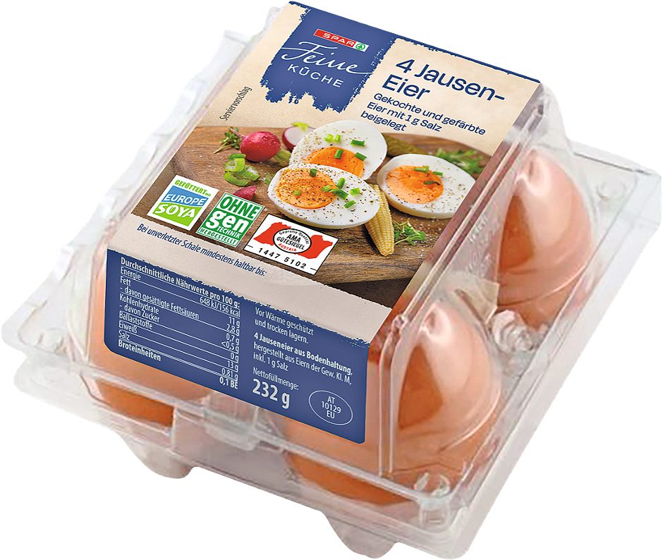 SPAR Feine Küche Jausen-Eier Gekocht & gefärbte mit 1g Salz beigelegt 4 STK