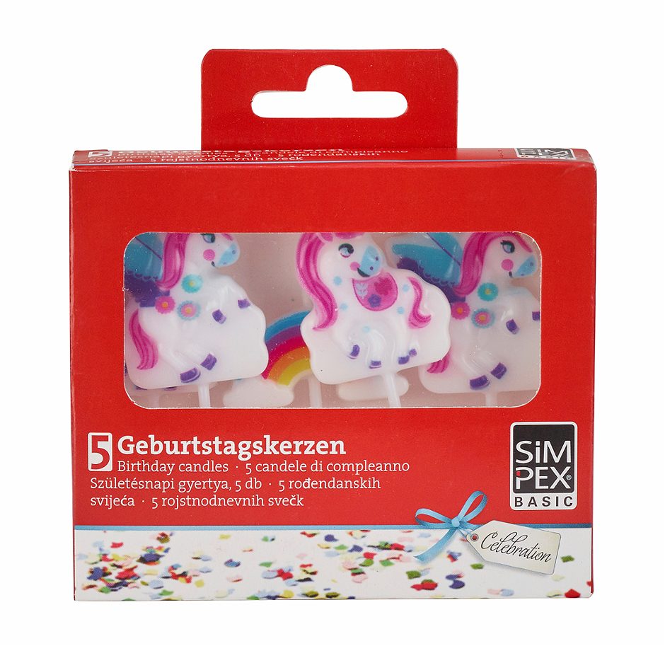 SIMPEX BASIC Celebration Geburtstagskerzen Einhorn 5 Stück
