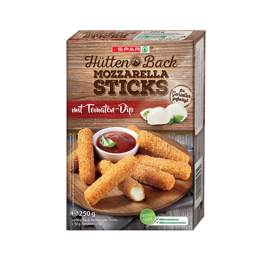 SPAR Hütten Back-Mozzarella-Sticks mit Tomaten-Dip 250 G