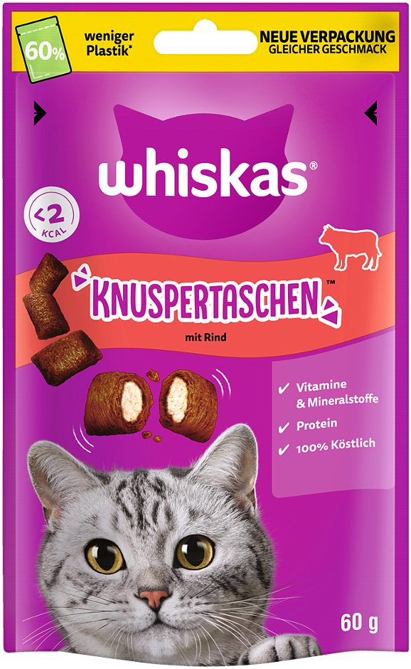 Whiskas Katzensnack Knuspertaschen mit Rind 60 G