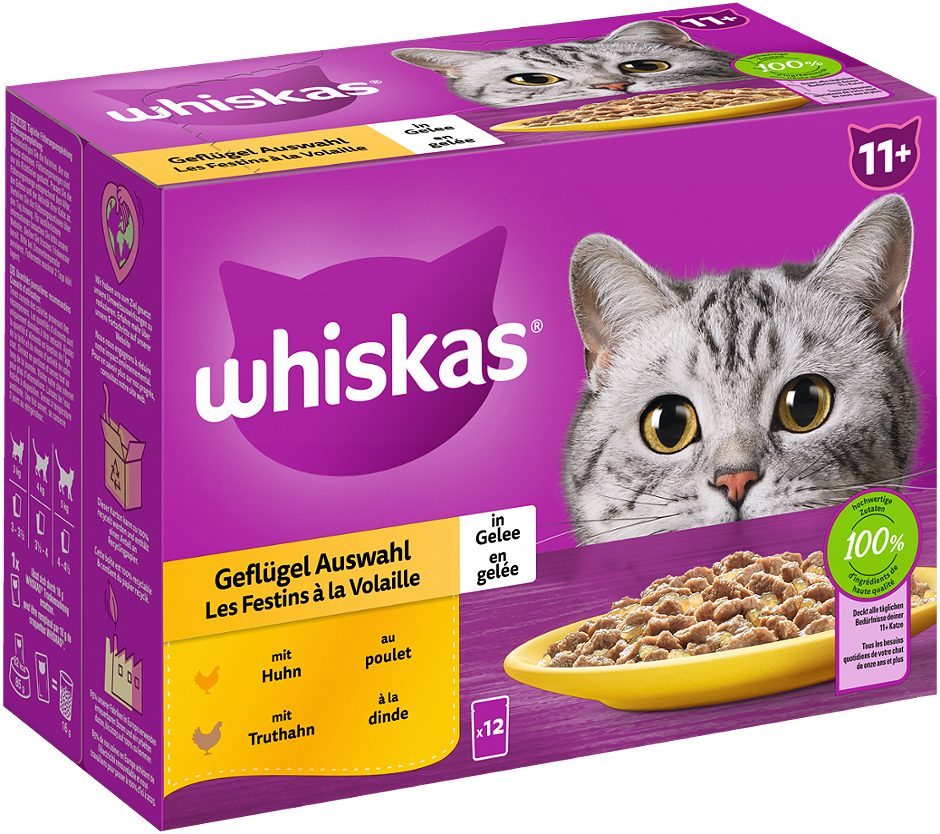 Whiskas Katzenfutter Geflügel Auswahl 11+ 12x85g 1,02 KG