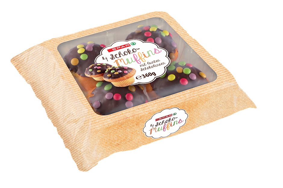 SPAR Schoko-Muffins mit bunten Schokolinsen 4 Stück 360 G