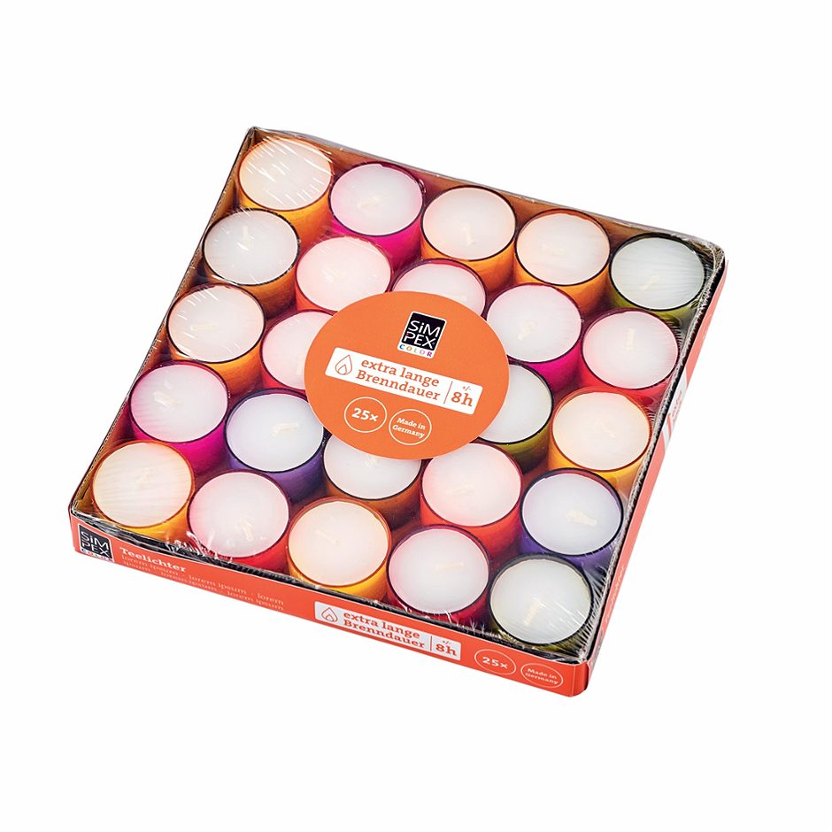 SIMPEX COLOR Teelichter lange Brenndauer 25 Stück