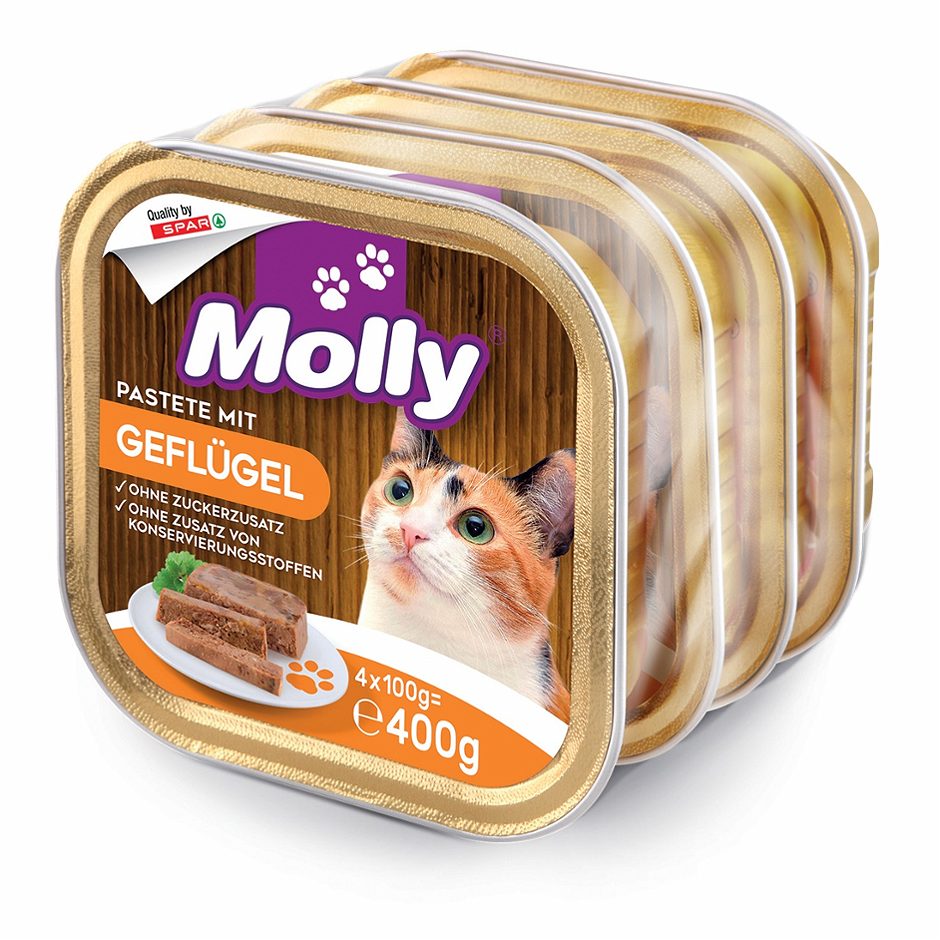 Molly Katzennahrung Pastete mit Geflügel 4 x 100g 400 G