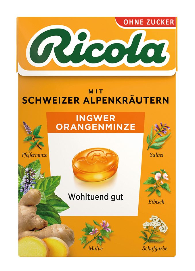 Ricola Kräuterbonbon, ohne Zucker Ingwer Orangenminze 50 G