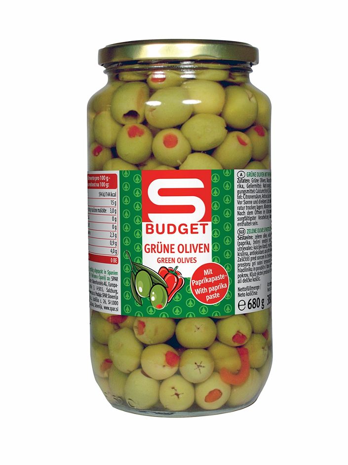 S-BUDGET Spanische grüne Oliven mit Paprikapaste 680 G