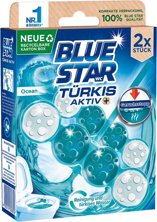 Blue Star Türkis-Aktiv WC-Spüler Ocean 2 x 50g