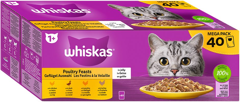 Whiskas Katzennahrung Geflügel Auswahl 40x85g 3,4 KG
