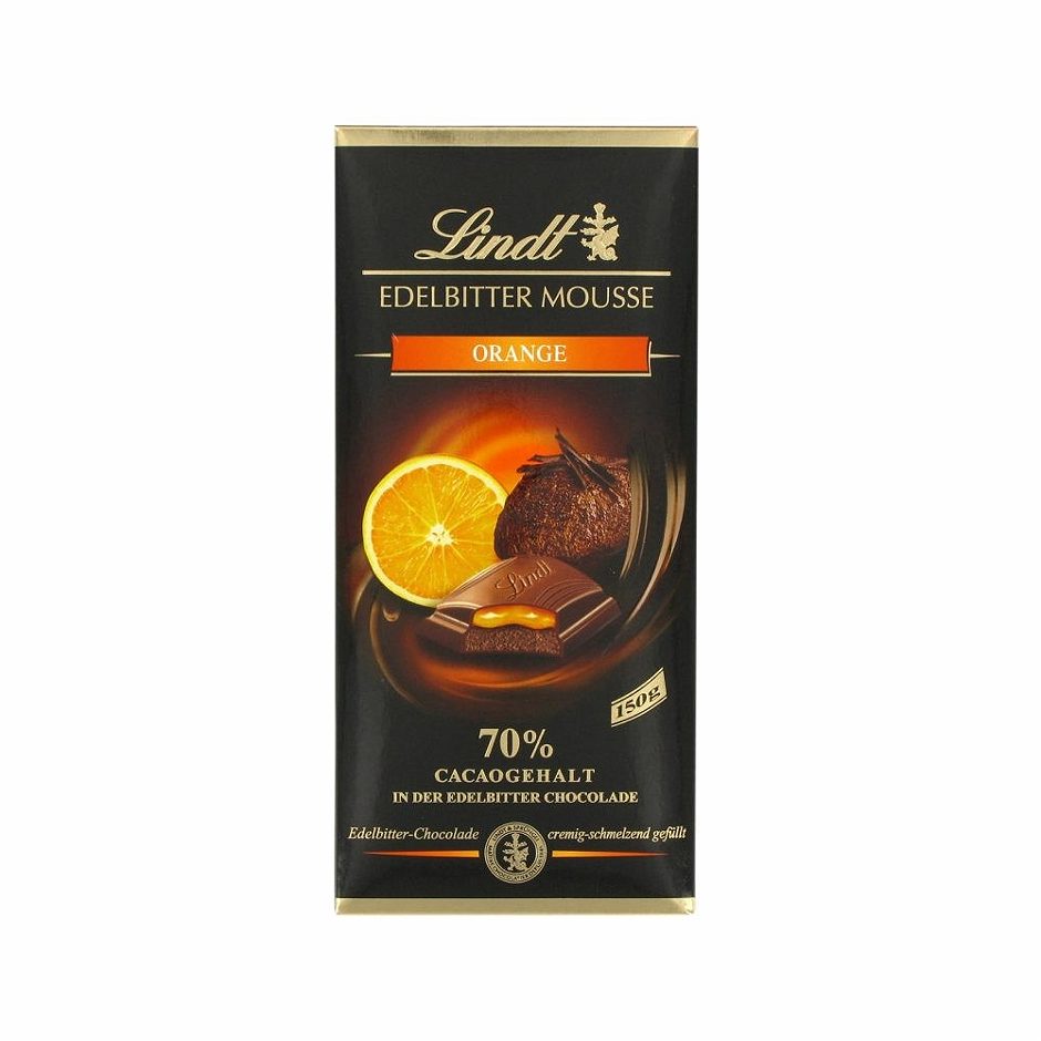 Lindt Edelbitter Mousse gefüllte Edelbitter-Schokolade Orange 150 G