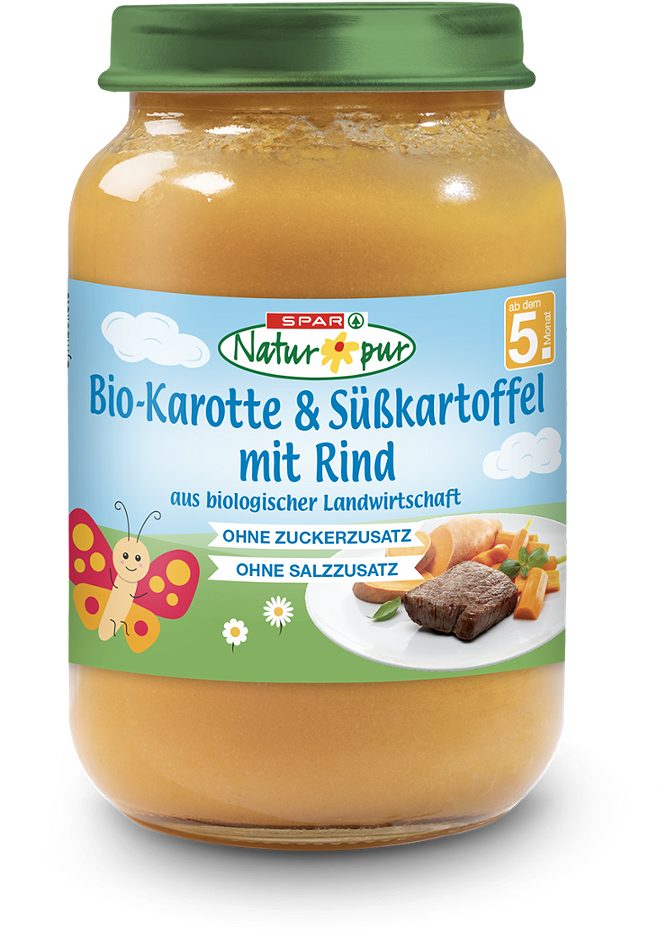 SPAR Natur*pur Bio-Karotte & Süßkartoffel mit Rind 190 G