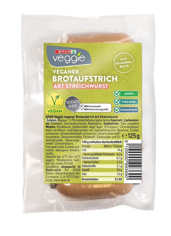 SPAR Veggie veganer Brotaufstrich Art Streichwurst 125 G