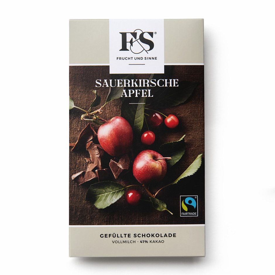 Frucht & Sinne Gefüllte Schokolade Sauerkirsche-Apfel 80 G