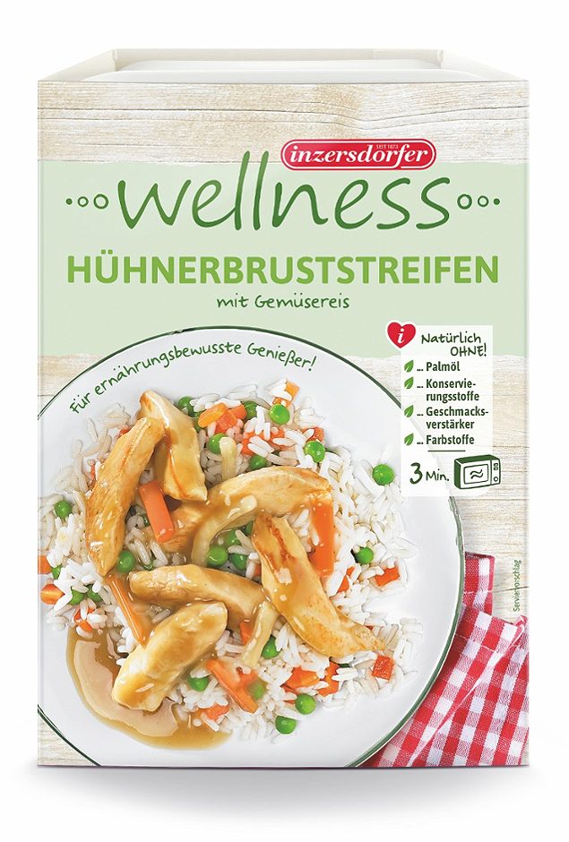 Inzersdorfer Wellness Hühnerbruststreifen mit Gemüsereis 360 G