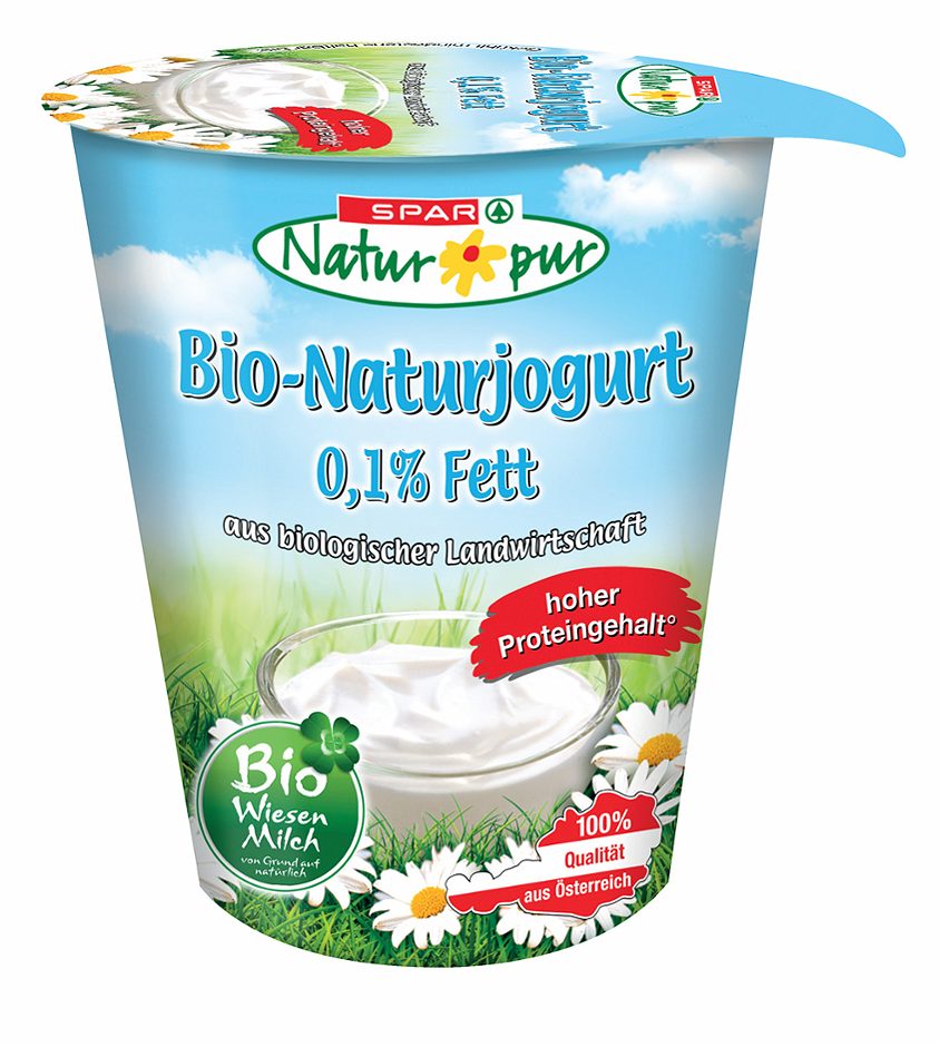 SPAR Natur*pur Bio-Naturjogurt 0,1% Fett aus Wiesenmilch 400 G