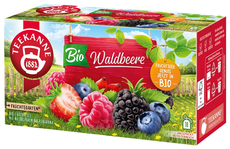 Teekanne Früchtegarten Bio Früchteteemischung Waldbeere 18 Teebeutel