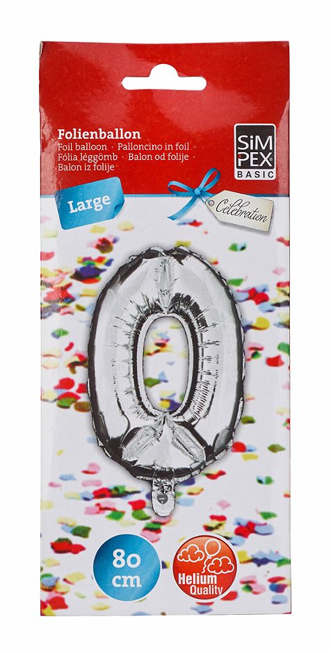 SIMPEX BASIC Celebration Folienballon "0" silber 80 cm