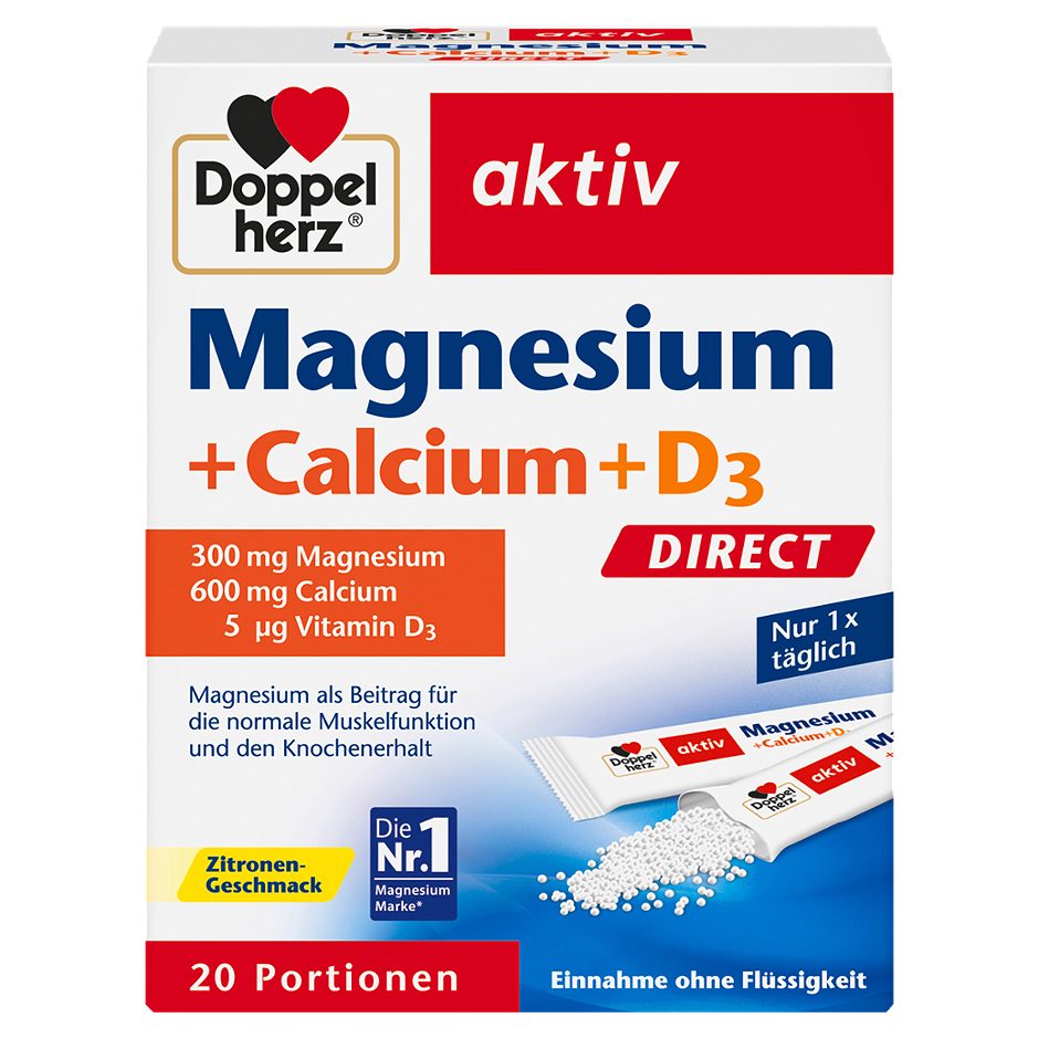 Doppelherz aktiv Magnesium + Calcium + D3 Direct 20 Beutel 76 G