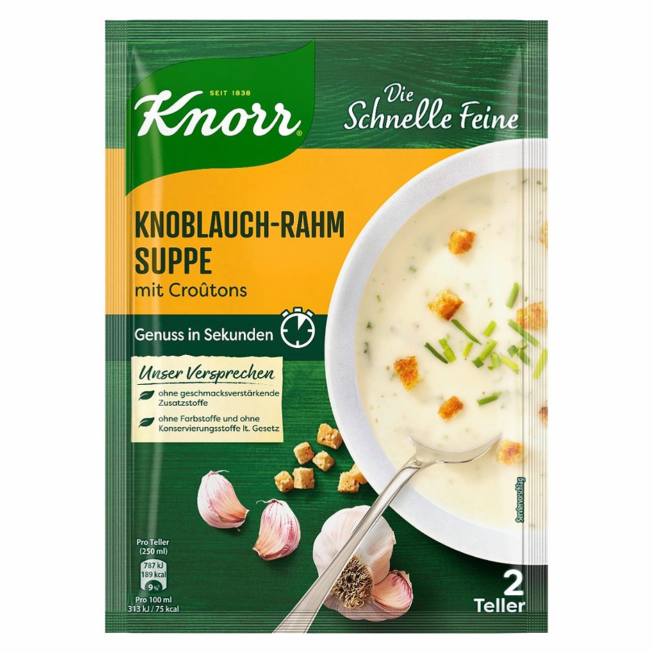 Knorr Die Schnelle Feine Knoblauch-Rahm Suppe mit Croûtons 2 Teller