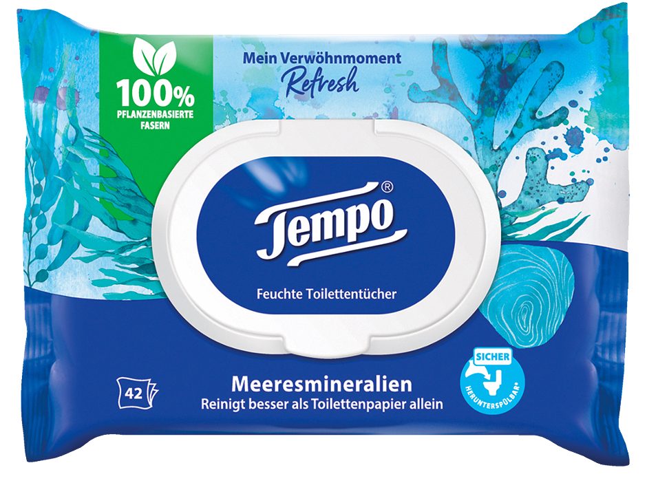 Tempo Feuchte Toilettentücher mit Meeresmineralien 42 Stück