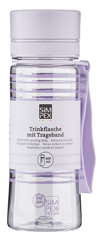 SIMPEX COLOR Trinkflasche mit Trageband 400ml Lila