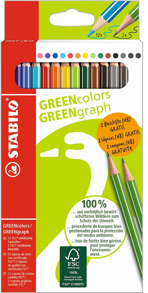 Stabilo Farbstifte Green Colors, 12+2