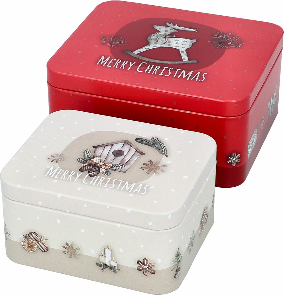 Birkmann Gebäckdosen-Set MerryChristmas klein, eckig, Größe S+M