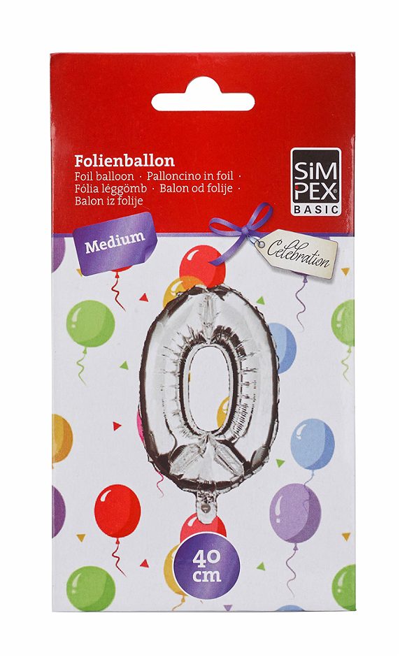 SIMPEX BASIC Celebration Folienballon "0" silber 40 cm