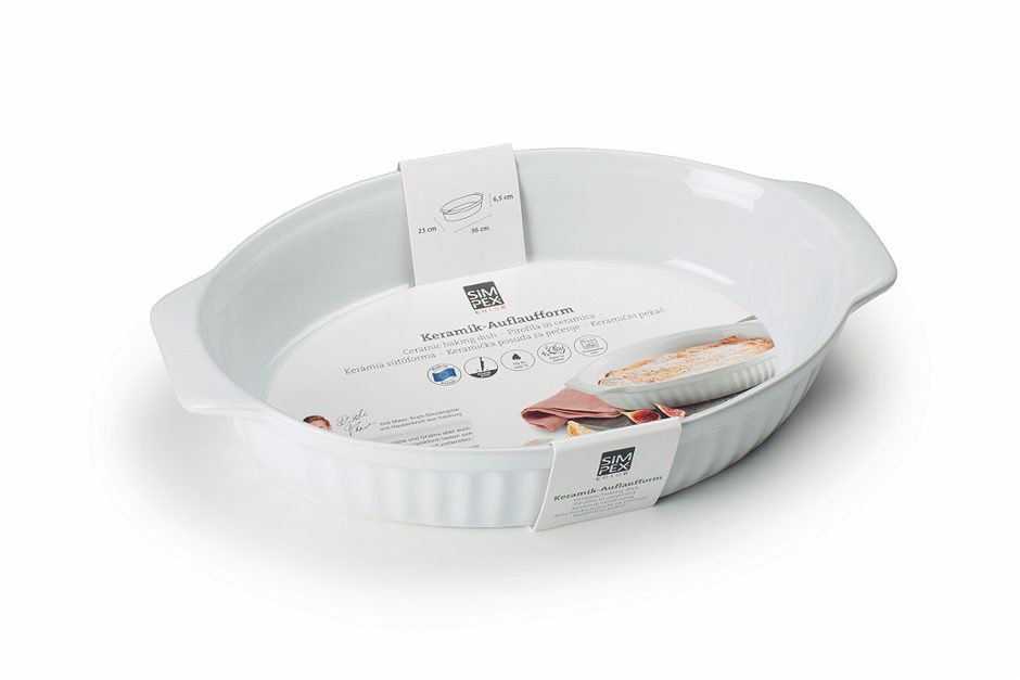 SIMPEX COLOR Auflaufform L Oval Keramik weiss 36 x 23 x 6,5 cm