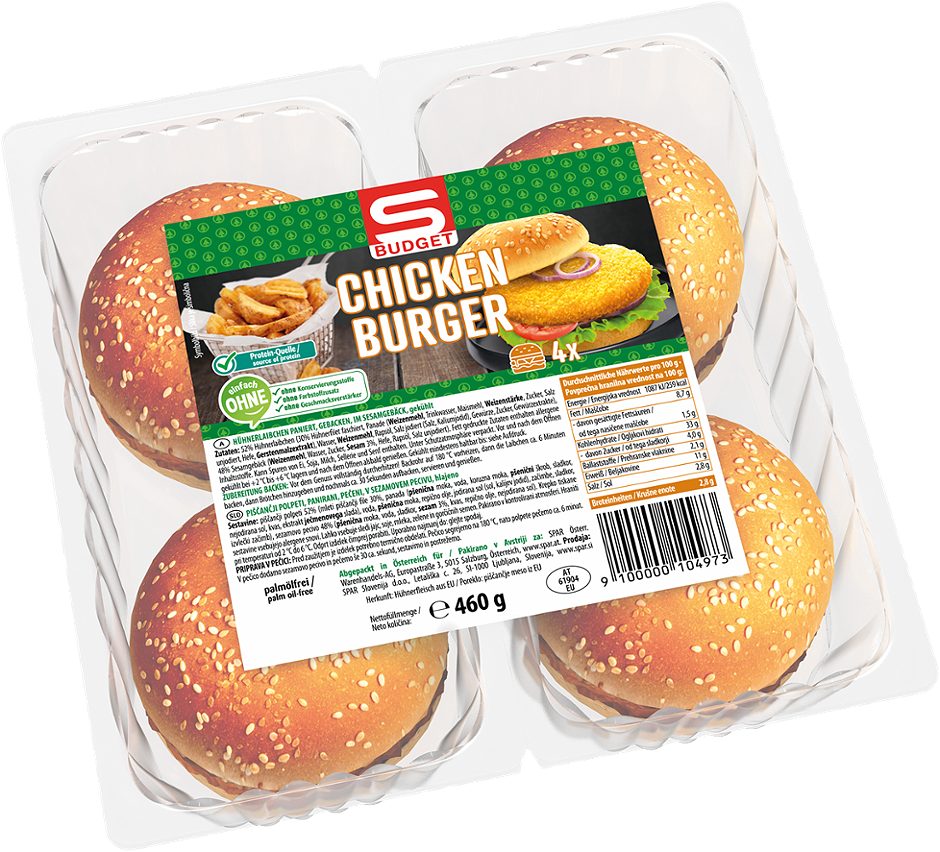 S-BUDGET Chicken Burger 4 Stück 460 G