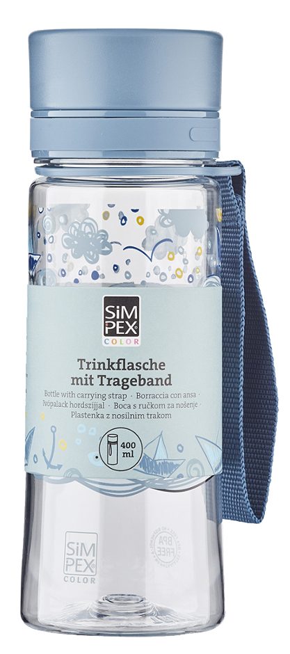 SIMPEX COLOR Trinkflasche mit Trageband 400ml Blau