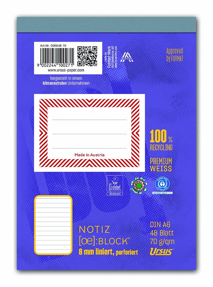 Ursus OE Notizblock A6 liniert 48 Blatt