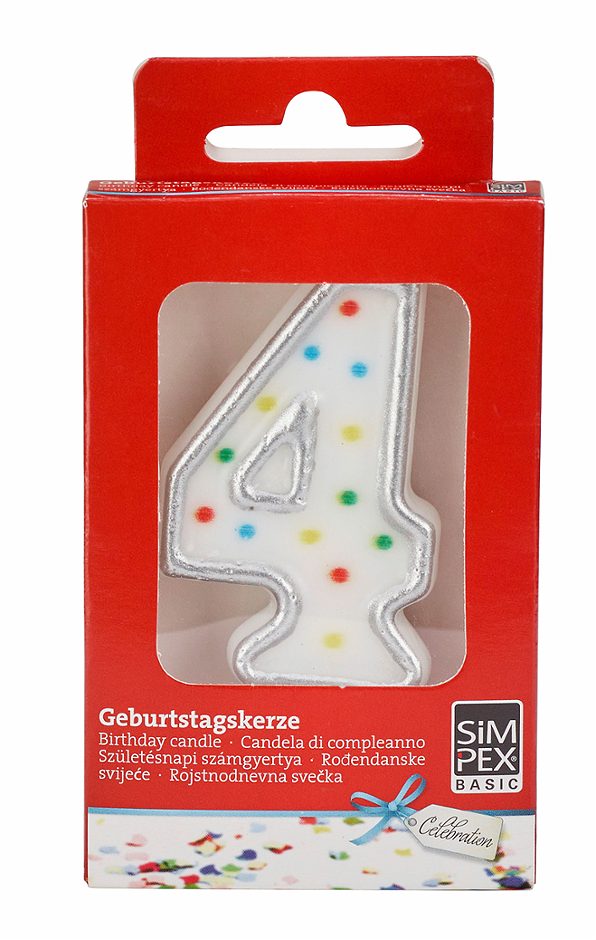 SIMPEX BASIC Celebration Zahlenkerze 4 mit Halter