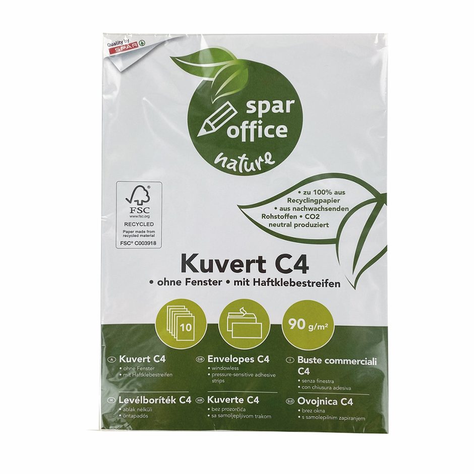 SPAR office nature Kuverts C4 ohne Fenster 10 Stück