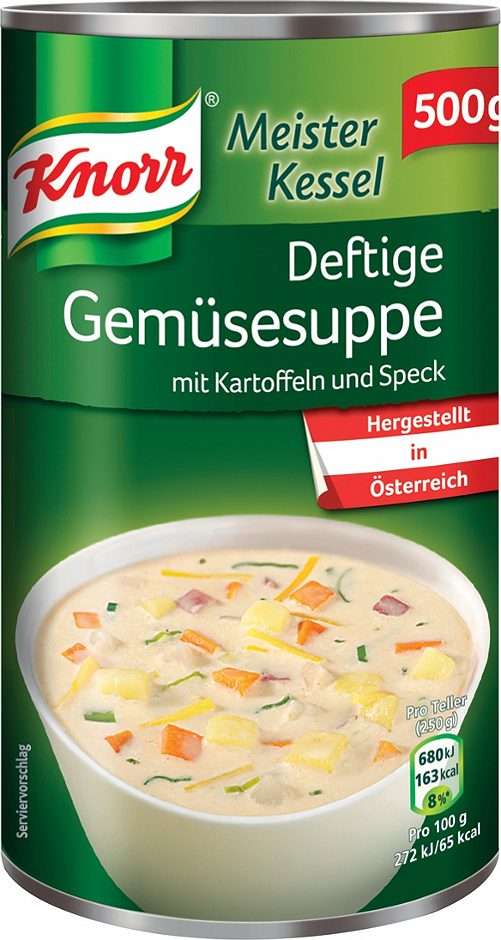 Knorr Meisterkessel Deftige Gemüsesuppe mit Kartoffeln und Speck 2 Portionen 500 G