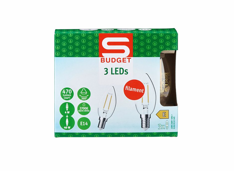 S-BUDGET LED Kerze E14 40W klar 3 Stück