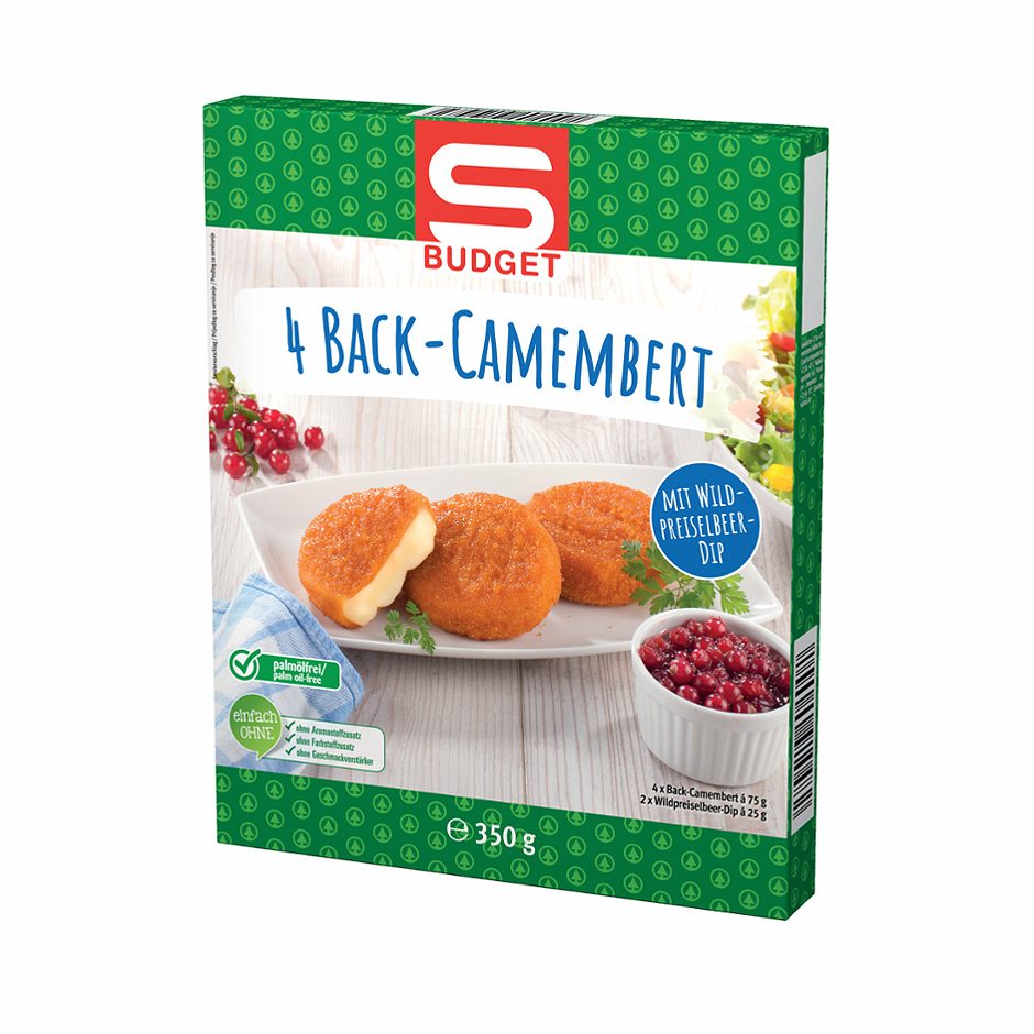 S-BUDGET Back-Camembert mit Wildpreiselbeer-Dip 4 Stück à 75g 350 G