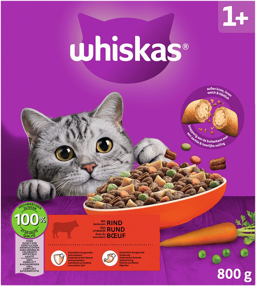Whiskas Katzentrockennahrung Rind 1+ 800 G