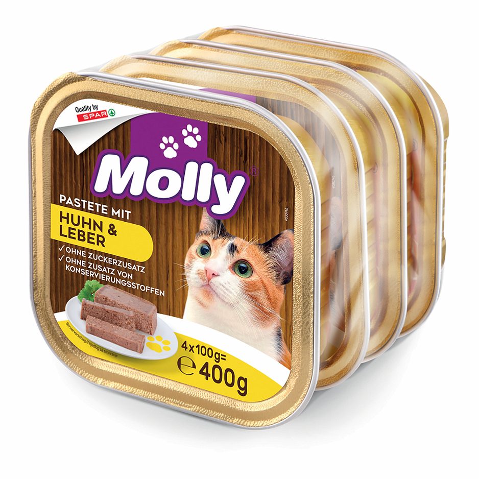 Molly Katzennahrung Pastete mit Huhn und Leber 4 x 100g 400 G