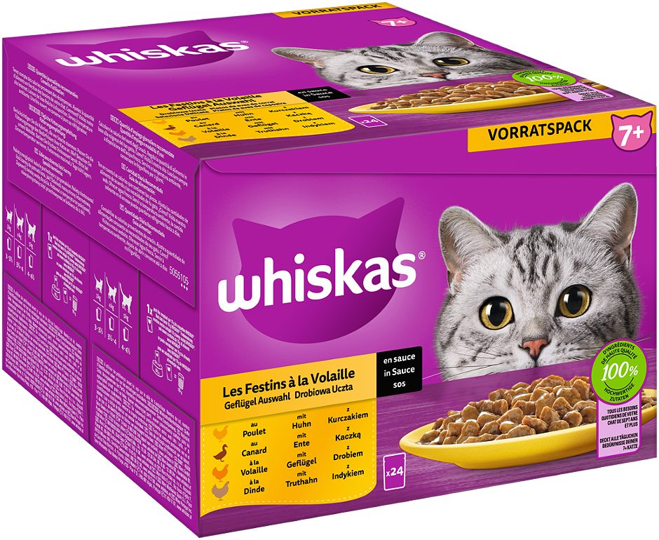 Whiskas Katzennahrung Geflügel Auswahl 7+ 24x85g 2,04 KG