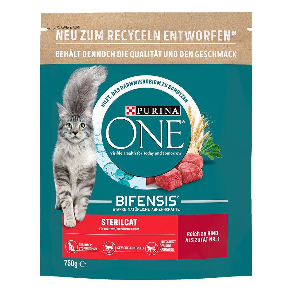Purina One Sterilcat Katzentrockenfutter Rind und Weizen 750 G