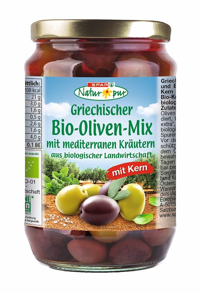 SPAR Natur*pur Griechischer Bio-Oliven-Mix mit mediterranen Kräutern 350 G