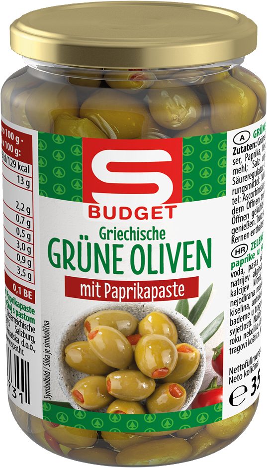SPAR Griechische grüne Oliven mit Paprikapaste 350 G