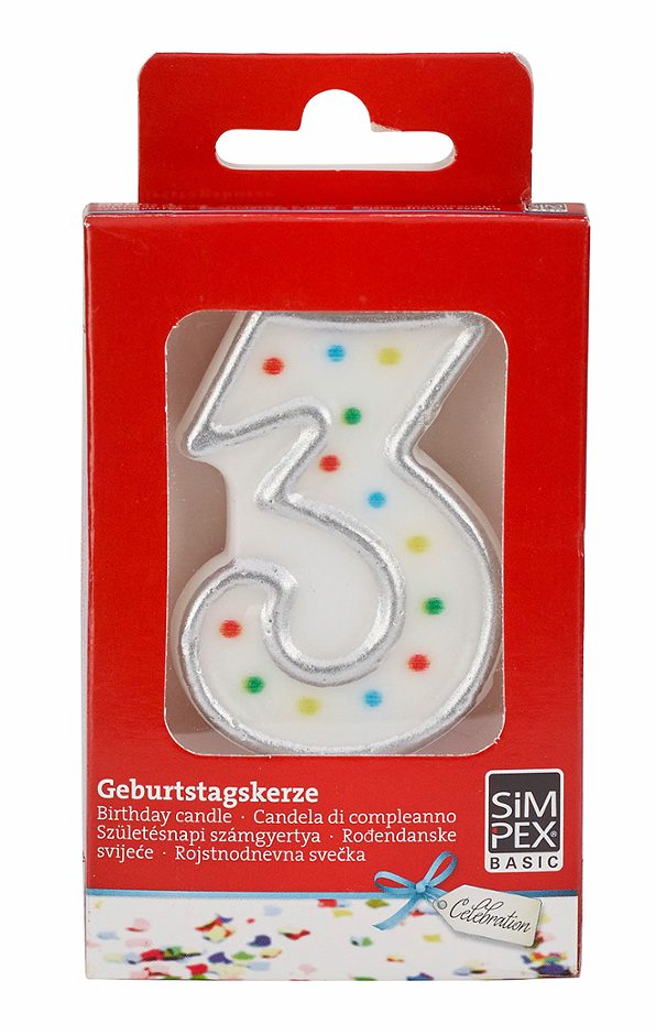 SIMPEX BASIC Celebration Zahlenkerze 3 mit Halter