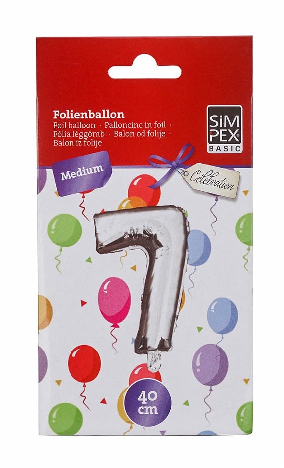 SIMPEX BASIC Celebration Folienballon "7" silber 40 cm